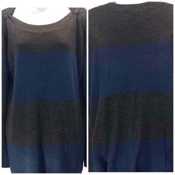 Vince Camuto Women’s Small Sweater Gray Blue Striped Thermal Button Shoulder - Picture 6 of 12